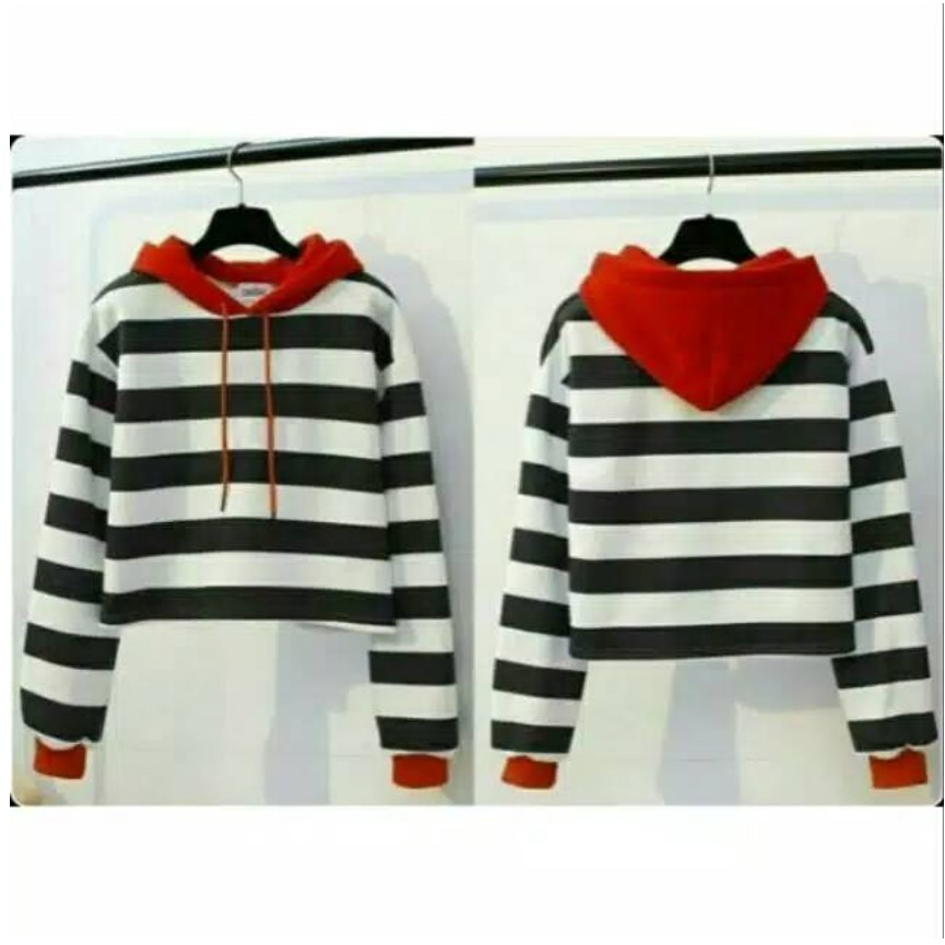 Rajamodel SWEATER CEWE CROP HOODIE SALUR STEVI TOPI MARUN