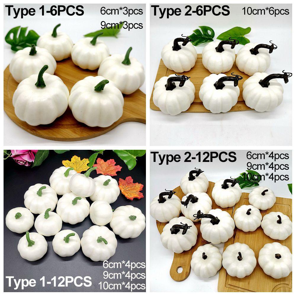 R-flower 6/12PCS Artificial White Pumpkins Properti Fotografi Festival Decor Hari Syukuran DIY Aksesoris