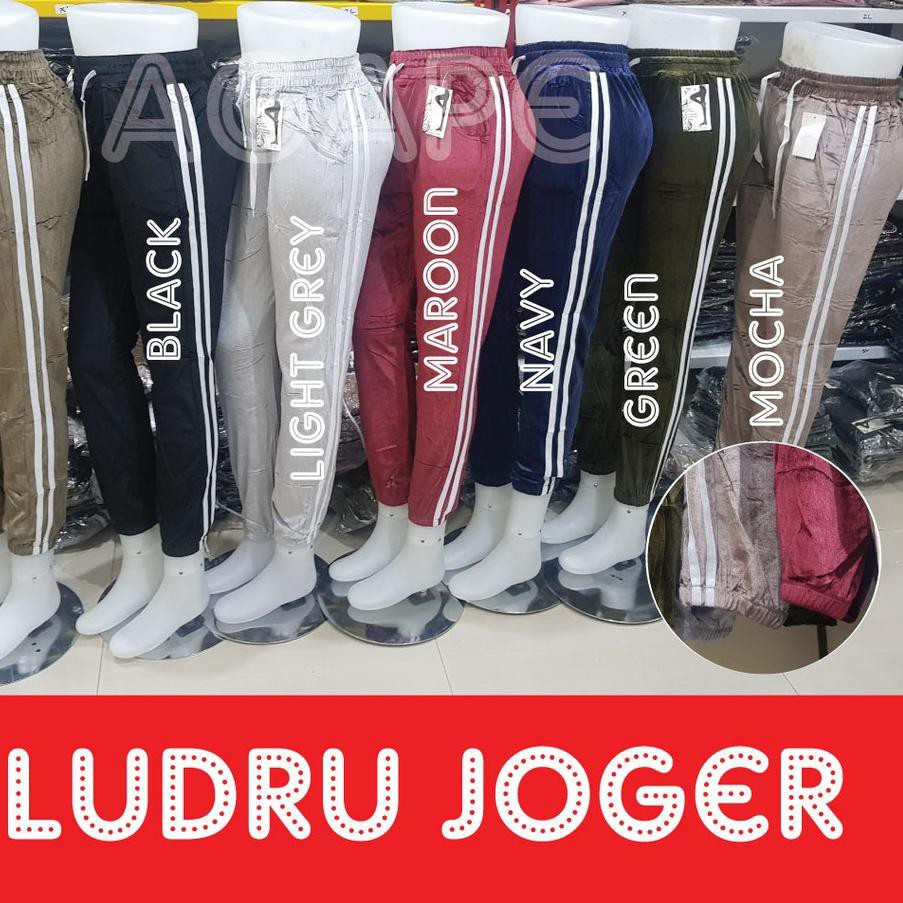➺ Jogger velvet bludru wanita / Jogger lis putih / jogger stripe putih ♧