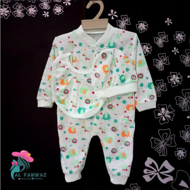Jumper bayi set topi dan slaber warna-Hijau