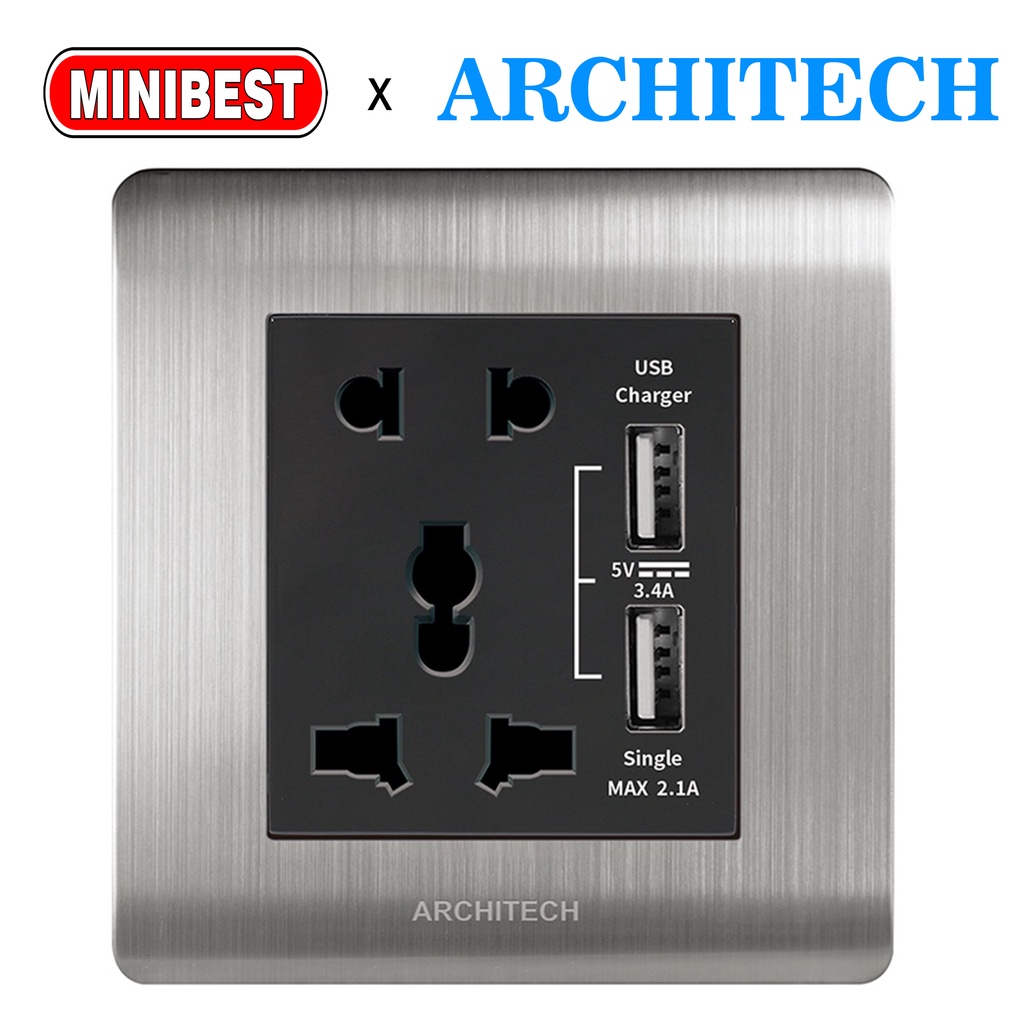 MINIBEST ARCHITECH PLATINUM B9 SILVER / SAKLAR USB / STOP KONTAK COLOKAN B9 NEW 2.3