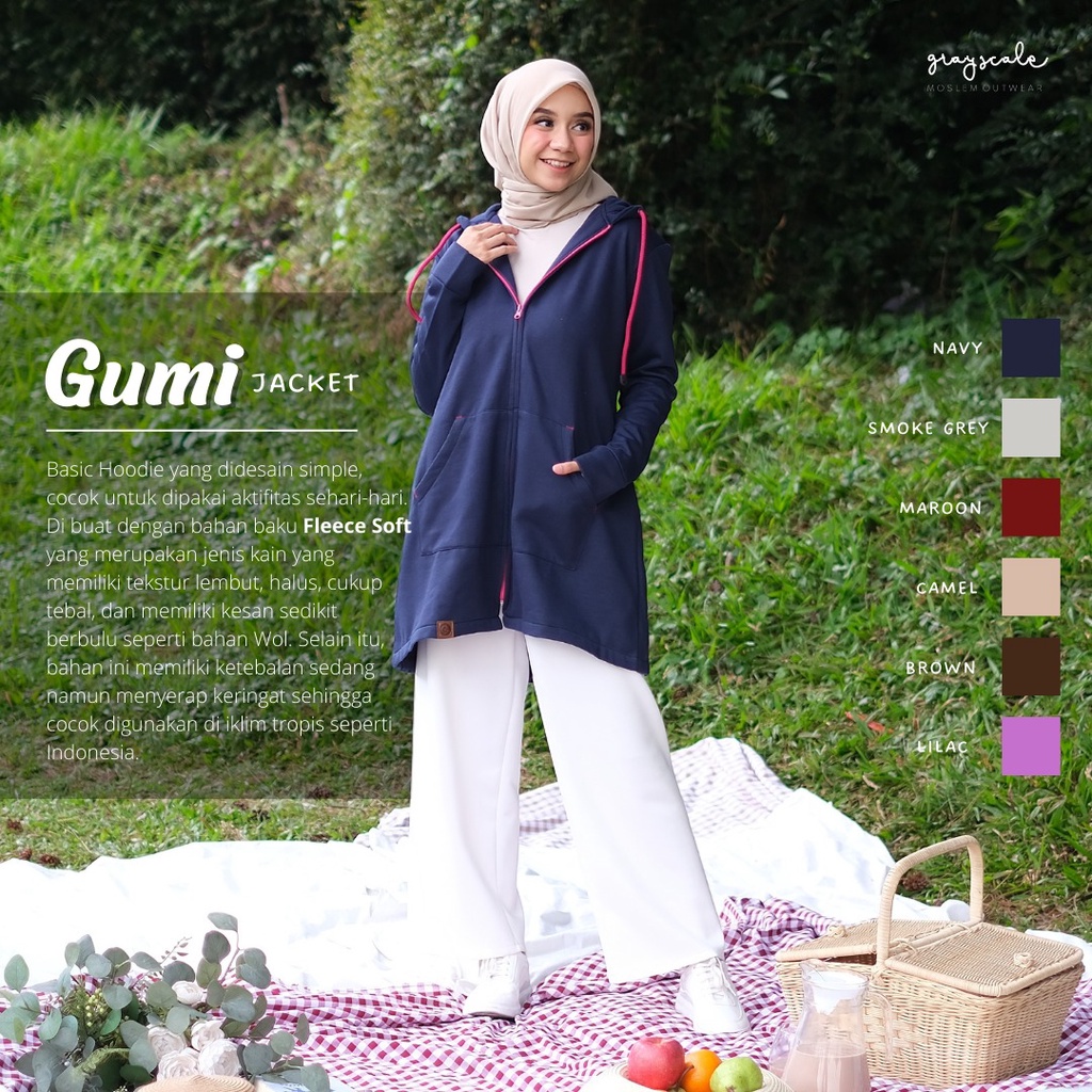 Awet Jaket Wanita Korean Hoodie Muslimah Gumi Jacket Grayscale