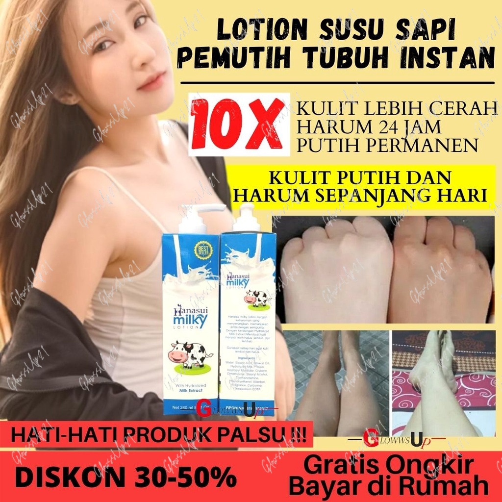 HANDBODY SUSU SAPI PEMUTIH BADAN PERMANEN - LOTION PEMUTIH TUBUH HANASUI NEW GLUTA MILKY BPOM