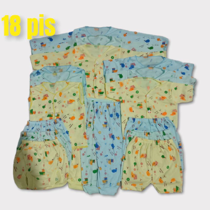 18 pis stelan baju dan celana bayi usia 0-6 bln PRIN