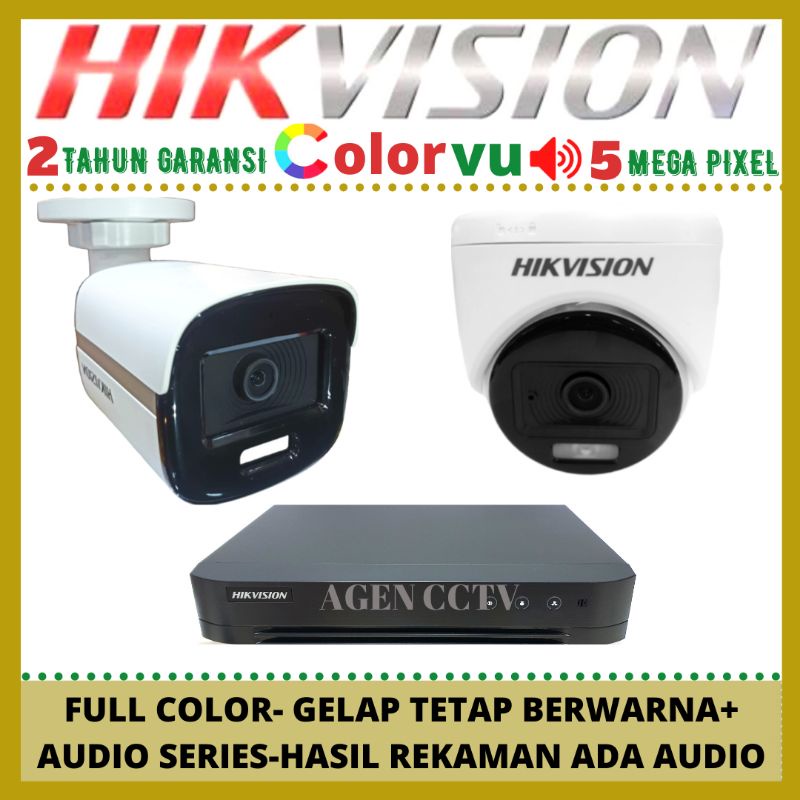 PAKET CCTV HIKVISION COLORVU 5MP 4 CHANNEL 2 KAMERA AUDIO SERIES FULL COLOR