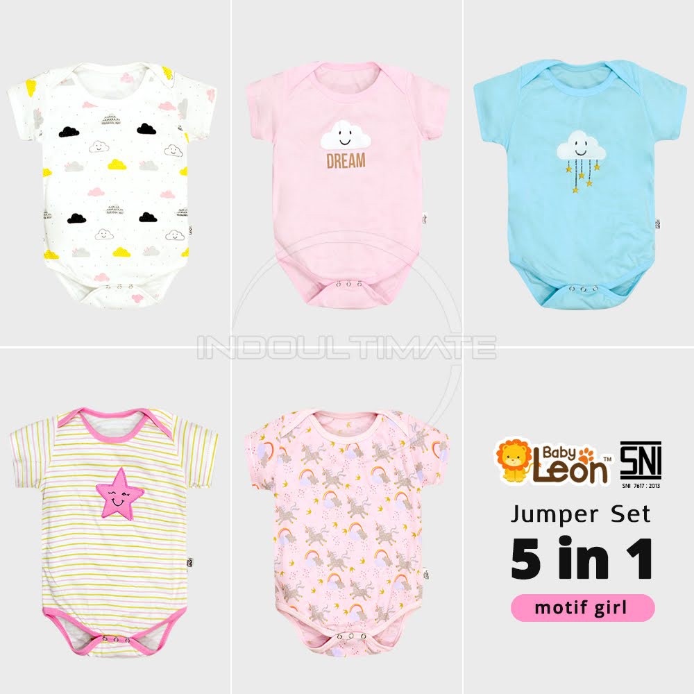 5in1 Jumsuit Baju Kaos Bayi SNI 100% COTTON BC-01-8 BABYLEON Jumper Bayi Bodysuit Bayi Jumpsuit Anak