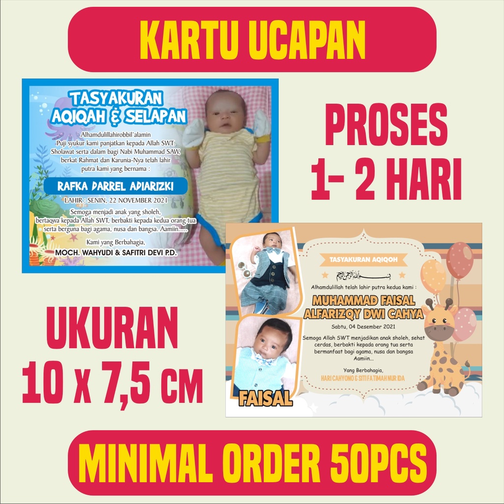 ( COD ) KARTU UCAPAN AQIQOH KELAHIRAN SELAPAN TEDHAK SITEN ANAK BAYI SERI 2