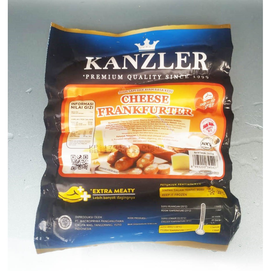 

SOSIS KAZLER / SOSIS KENZLER CHEESE FRANKFURTER SAUSAGE /SOSIS KEJU / SOSIS KEJU JUMBO 350gr