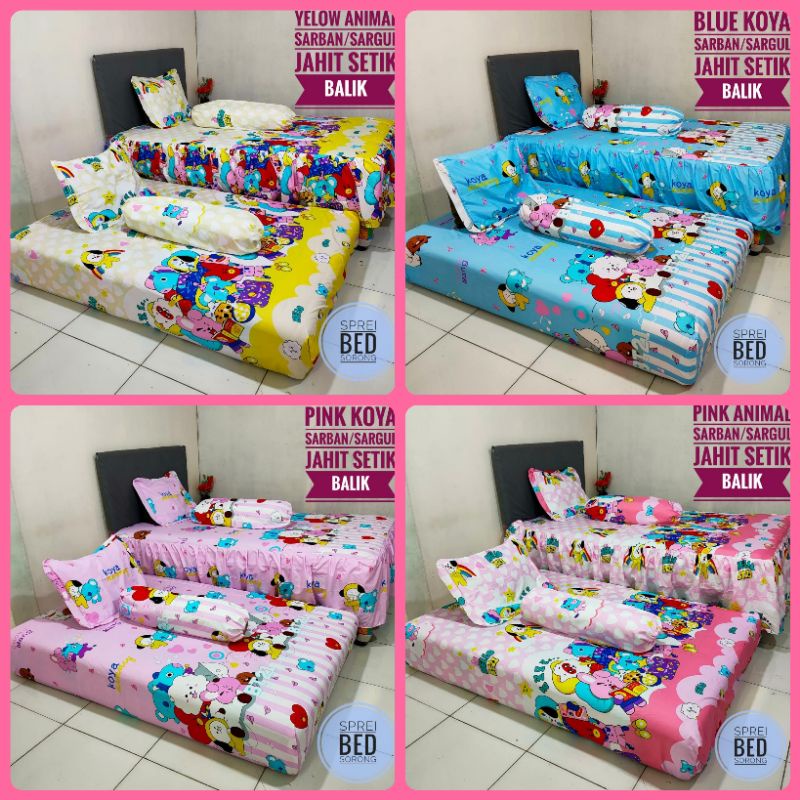 SPREI BED SORONG 2in1 120x200 RUMBAI MOTIF BT21 BTS Pink MURAH COD TERLARIS
