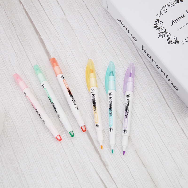 [6Pcs 1set Double-headed highlighter] [Student Key Marking Highlighter]