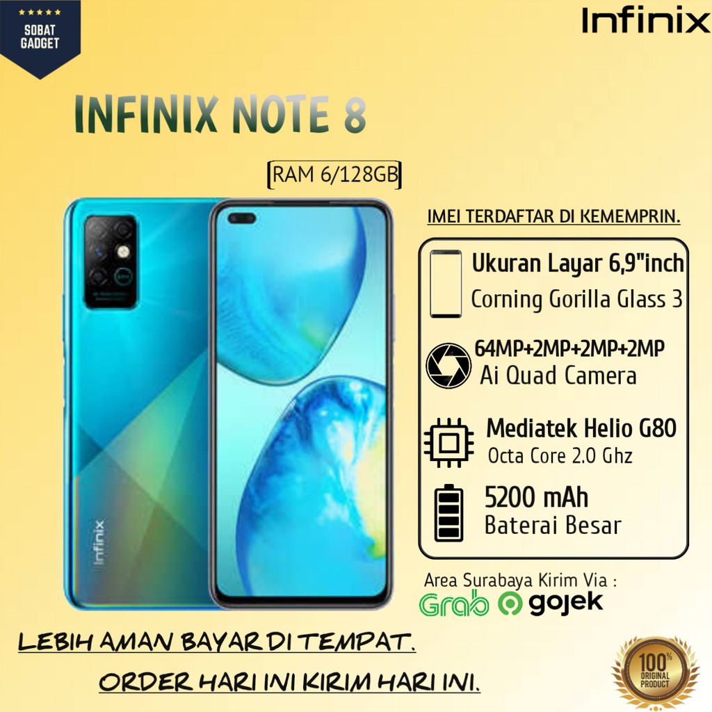INFINIX NOTE 8 RAM 6/128 100% GARANSI ORIGINAL GARANSI RESMI INFINIX INDONESIA