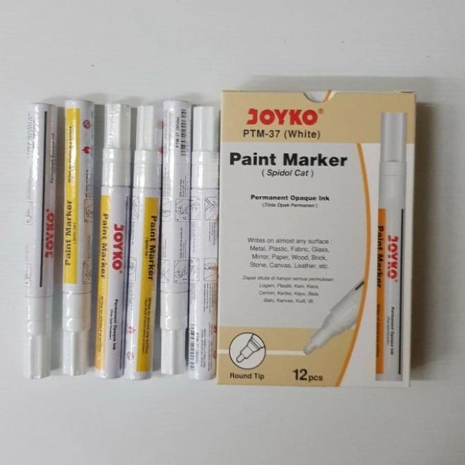 

Office & Stationery | Alat Tulis | Spidol Paint Marker Putih Spidol Cat Permanen Joyko Ptm-37 1Box 12Pcs | Best Seller