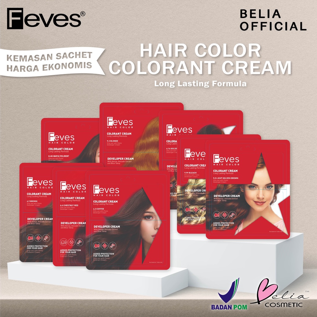 ❤ BELIA ❤ FEVES Colorant Cream | Hair Color | Cat Rambut | Cat Rambut Sachet (✔ BPOM)