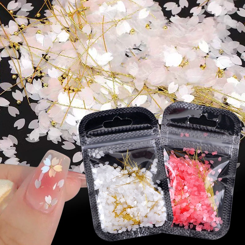 Payet Glitter Bentuk Kelopak Bunga Cherry 3D Warna-Warni Untuk Dekorasi Nail Art