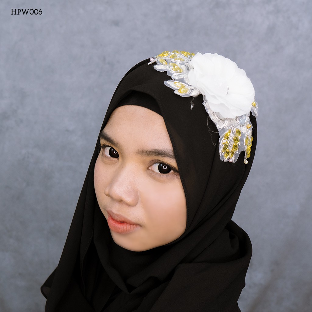 [PALING LARIS] ACCESSORIES HIJAB WANITA HEADPIECE BUNGA PUTIH BROKAT HPW006