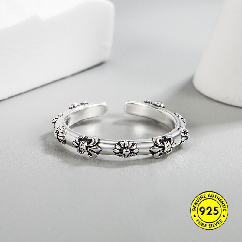 Cincin Model Terbuka Dapat Disesuaikan Bahan S925 Silver Gaya Vintage Untuk Wanita