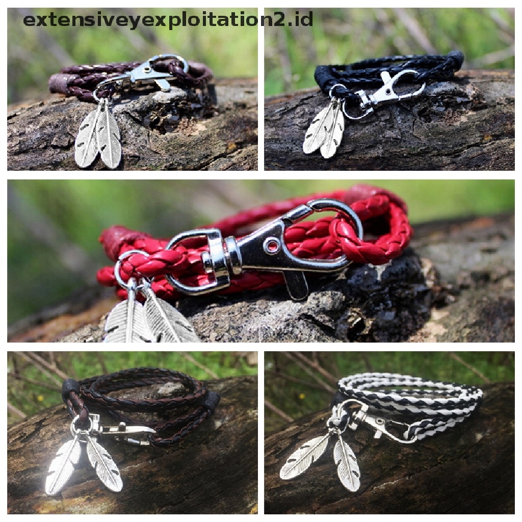 Id Gelang Kulit PU Liontin Bulu Untuk Pria