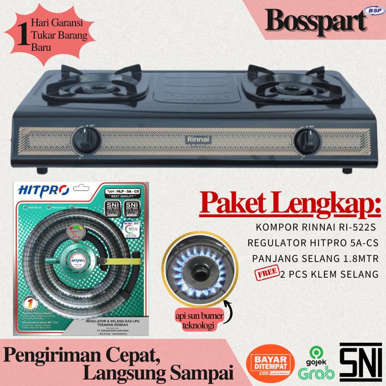 Paket Kompor Gas Rinnai 2 Tungku RI 522S bonus Selang Regulator Gas Hitpro