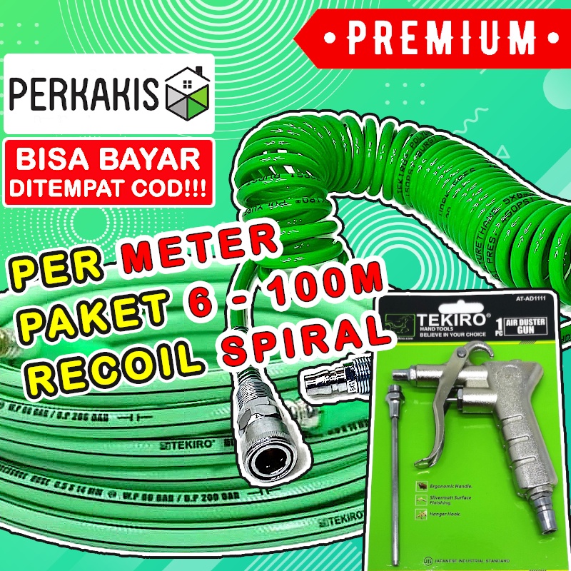 Selang Kompresor Angin Air Duster Spiral Tekiro Slang 10 Meter Gun Pu 8Mm 100 Tembakan Compresor Tek