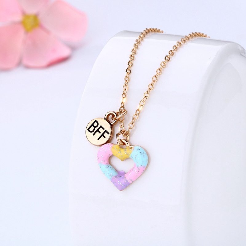 2pcs / Set Kalung Rantai Persahabatan Bentuk Hati Warna-Warni Untuk Wanita