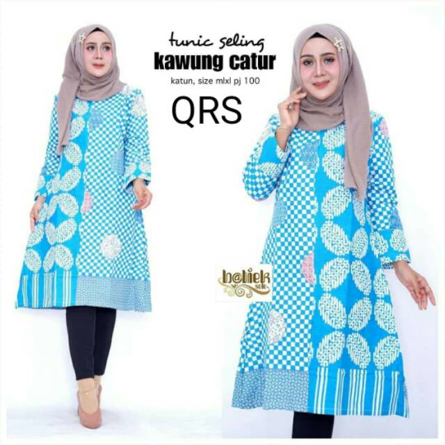 Tunik dress batik seragam kantoran murah termurah produksi jumbo tunik seling kawung catur biru muda