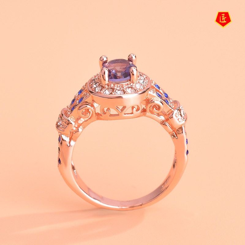 [Ready Stock]Women's Creative Purple Gem Rose Gold Ring