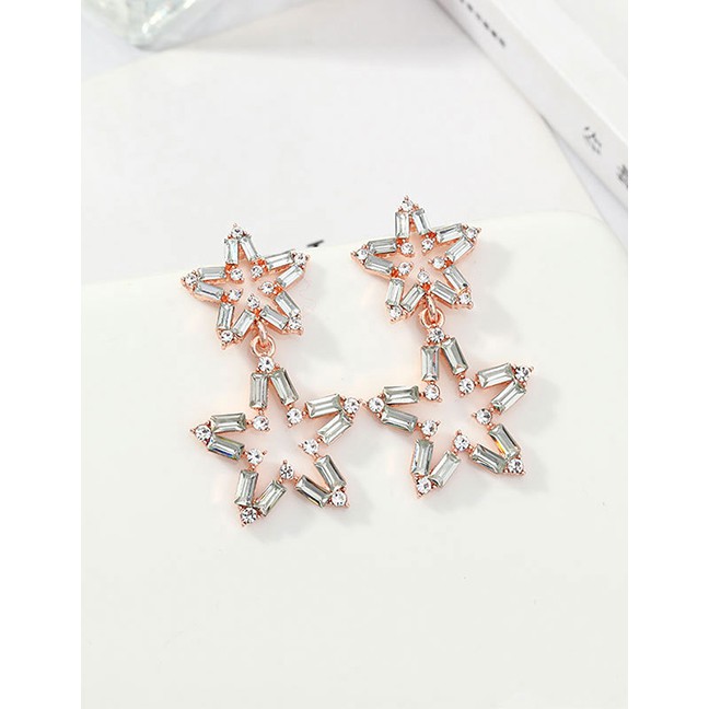 LRC Anting Tusuk Fashion Gold Crystal Five-pointed Star S925 Silver Pin Stud Earrings D57244