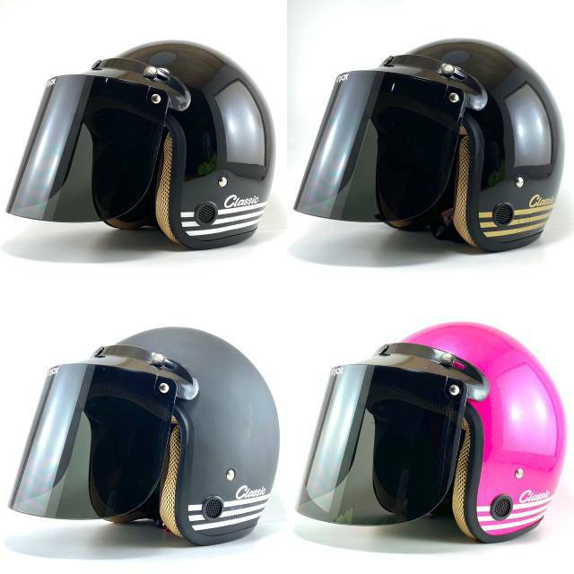 Helm Bogo Classic Garis Dewasa Sni Kaca Datar Injak Z3 Shopee Indonesia