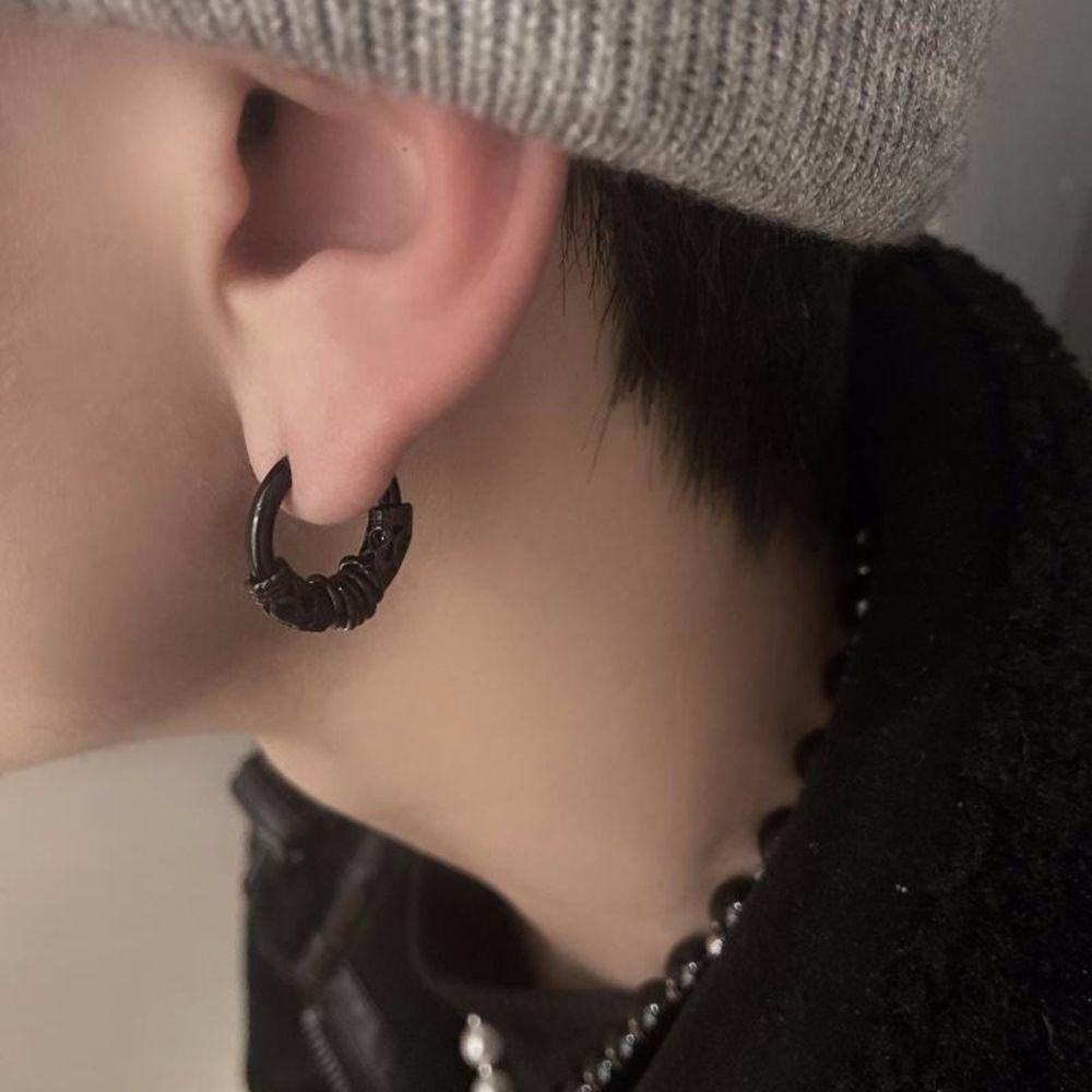 REBUY Rebuy Men Hoop Earrings Personality Simple Women Hollow Round Hip Hop Anting Gaya Korea