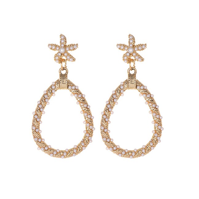 LRC Anting Tusuk Fashion Gold Alloy Pearl Starfish Earrings F68406