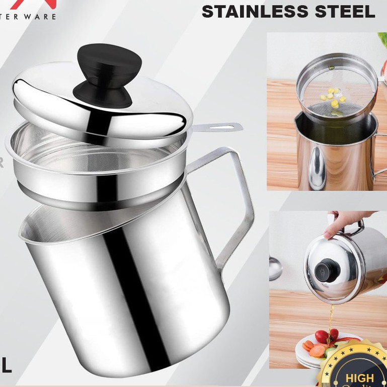 Oil Pot Penyaring Minyak Wadah Saringan Minyak Sisa Stainless Steel 1200ml 1,2l