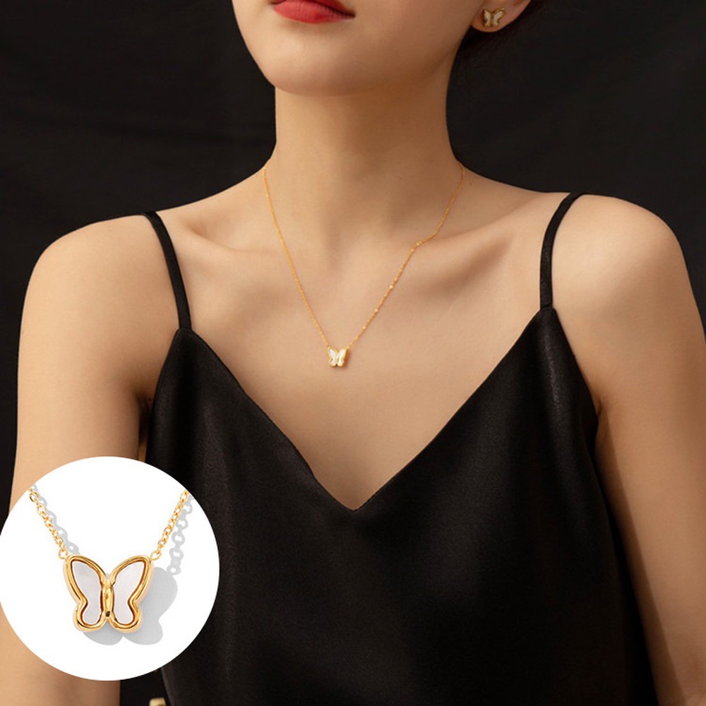 Kalung Desain Butterfly Fritillary Bahan Titanium Stainless Steel Gaya Korea Untuk Wanita