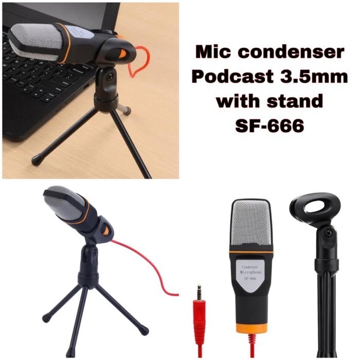 Microphone Condenser SF-666 Singing Karaoke Mic 3.5mm Free Tripod Holder Hp Desktop Aksesois Handphone GALLERYONE gallery one