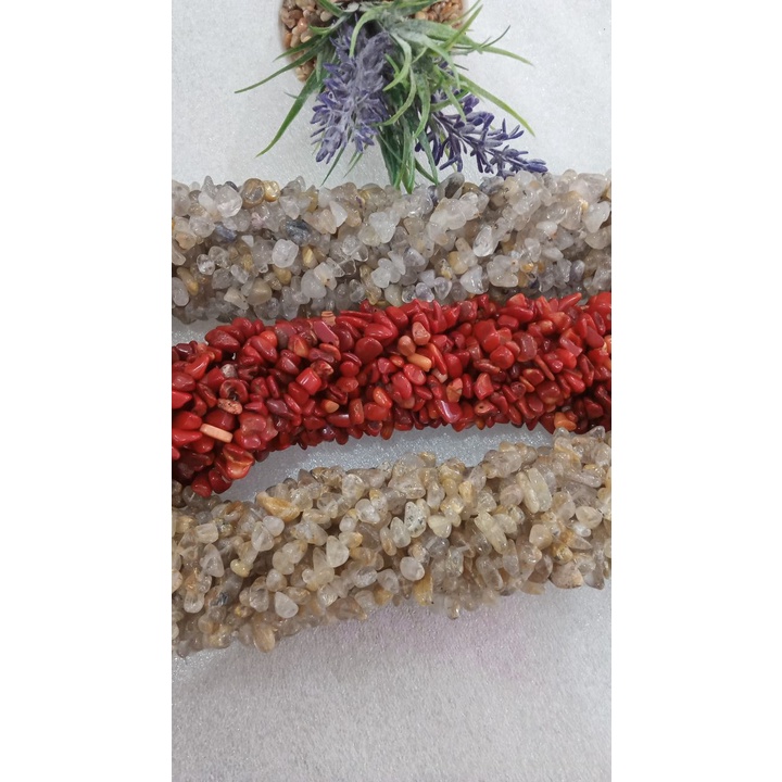BATU PECAH CITRINE, GOLDEN RUTILE QUARTZ DAN CORAL CHIP BEAD