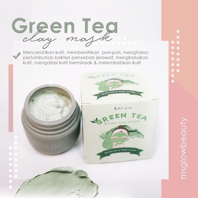MS GLOW GREEN TEA CLAY MASK / MASKER WAJAH KHUSUS BERJERAWAT DAN BERMINYAK