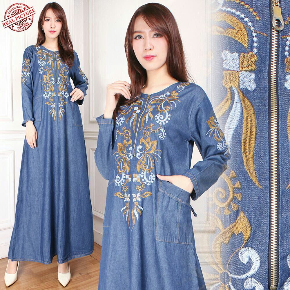 SB Collection Dress Maxi Naila Gamis Jeans Longdress Terusan Casual Wanita