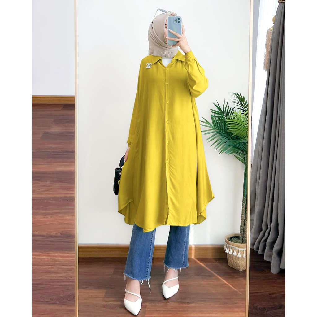 NEW- Salma Tunik JUMBO LD 120 / ATASAN WANITA BAHAN ADEM RAYON / TUNIK TERBARU / ATASAN TUNIK TERMURAH / TUNIK POLOS  / Kemeja Atasan Wanita OVERSIZE Lengan Panjang Bahan Cotton Crinkle