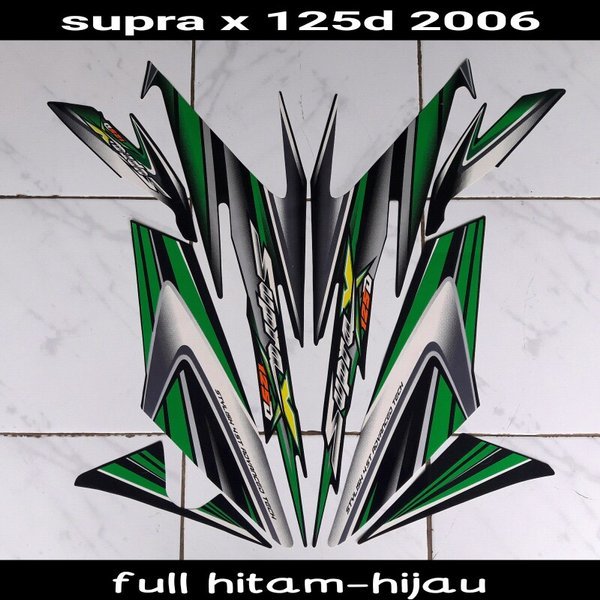 Stiker motor supra x 125d 2006 full hitam-hijau