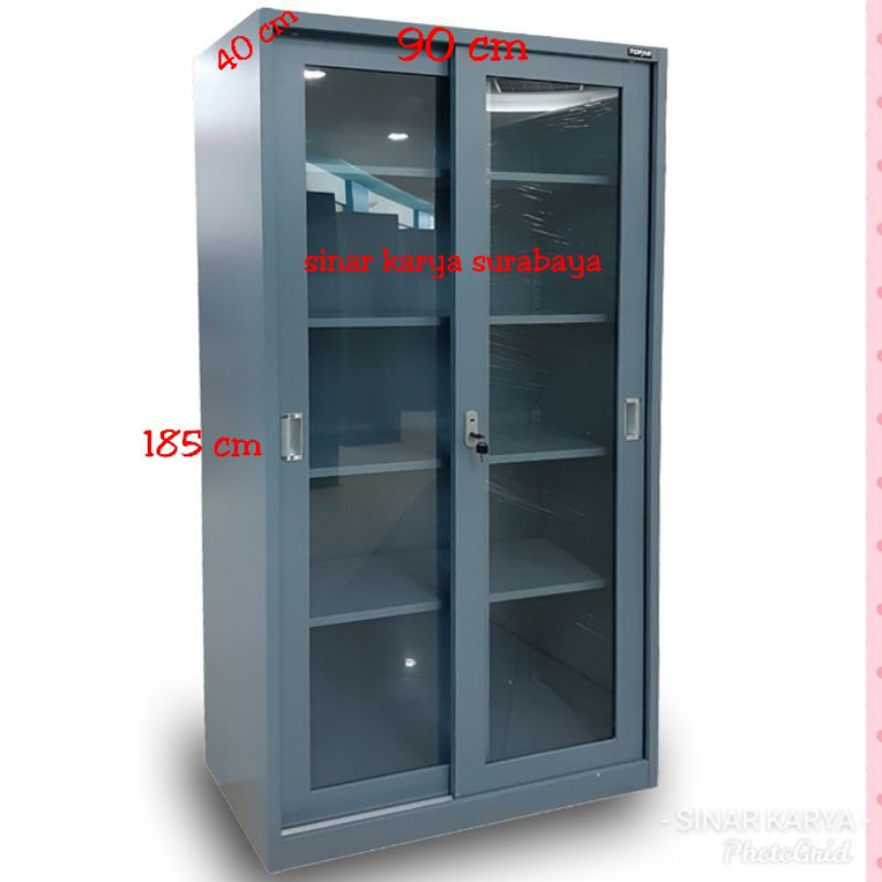 Lemari Arsip Besi pintu sliding geser kaca Almari Filling Cabinet TOPAS