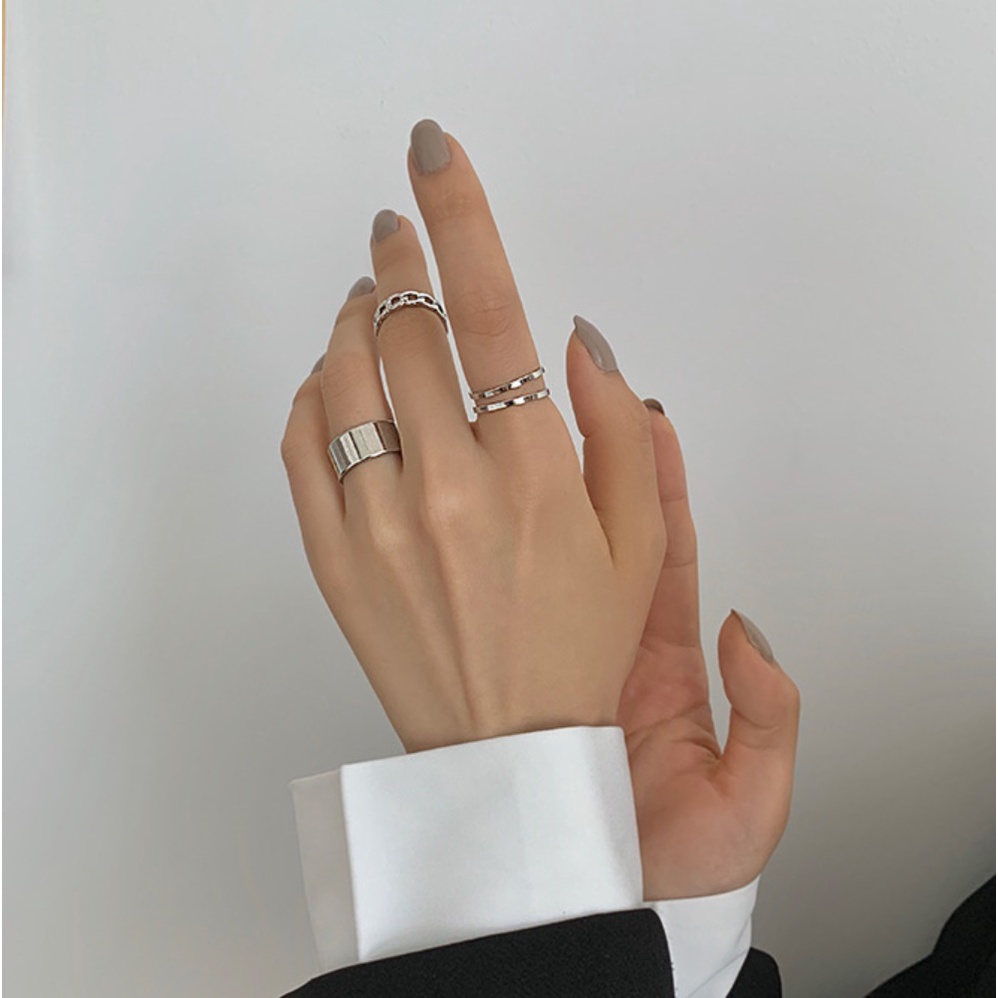 Cincin Pria Wanita 3Pcs Set Hip Hop Punk Metal Ring R08 MILENIAL Casual Korea Fashion Style Aksesoris Fesyen Cewe 3 Pcs Set Multi Unisex Open Cuff