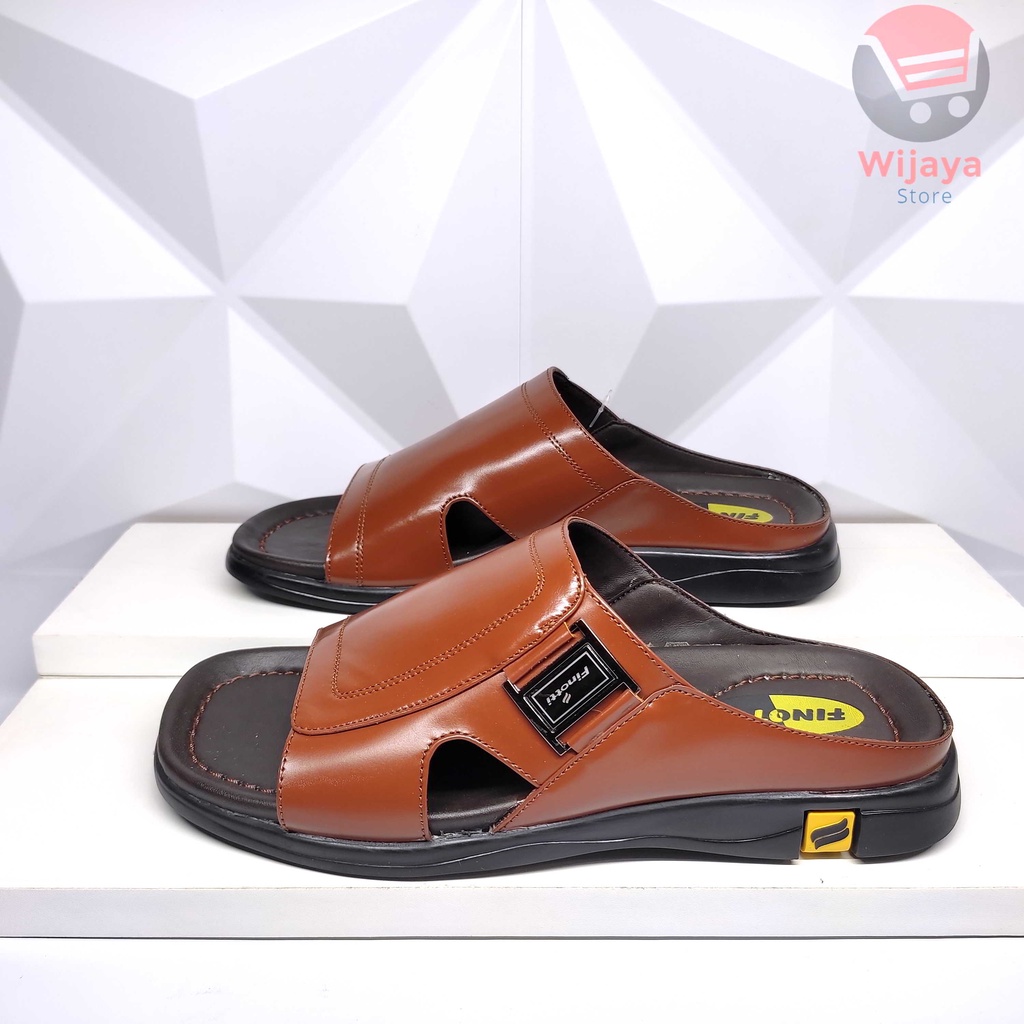 Finotti Ned 04 Sandal Pria Sendal Slop Kulit Asli Kasual Cowok Laki-Laki Original Finotti