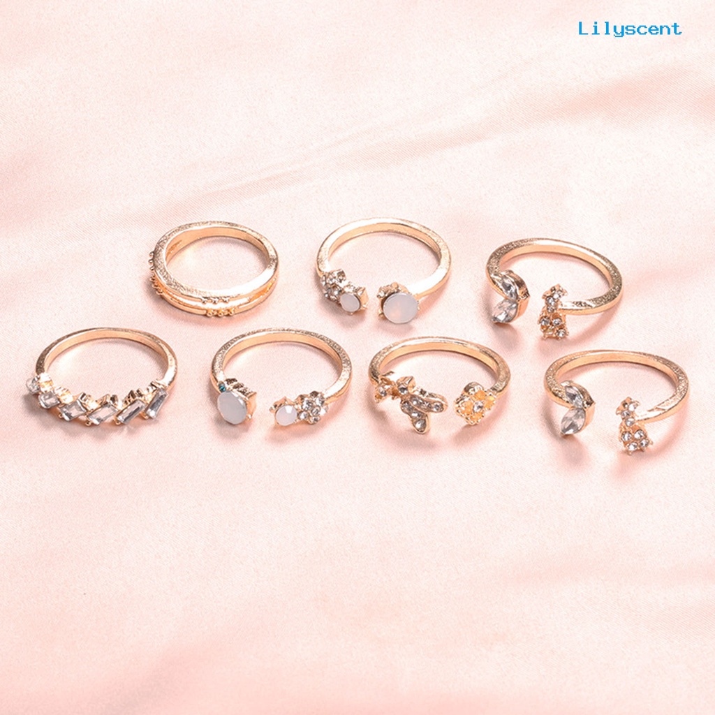 7pcs Cincin Knuckle Desain Bunga Butterfly Aksen Berlian Imitasi Untuk Wanita