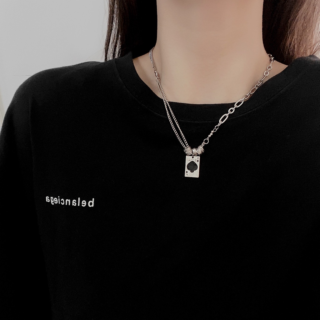 Manis gaya sederhana square black Peach liontin kalung untuk wanita in niche desain baja titanium ka