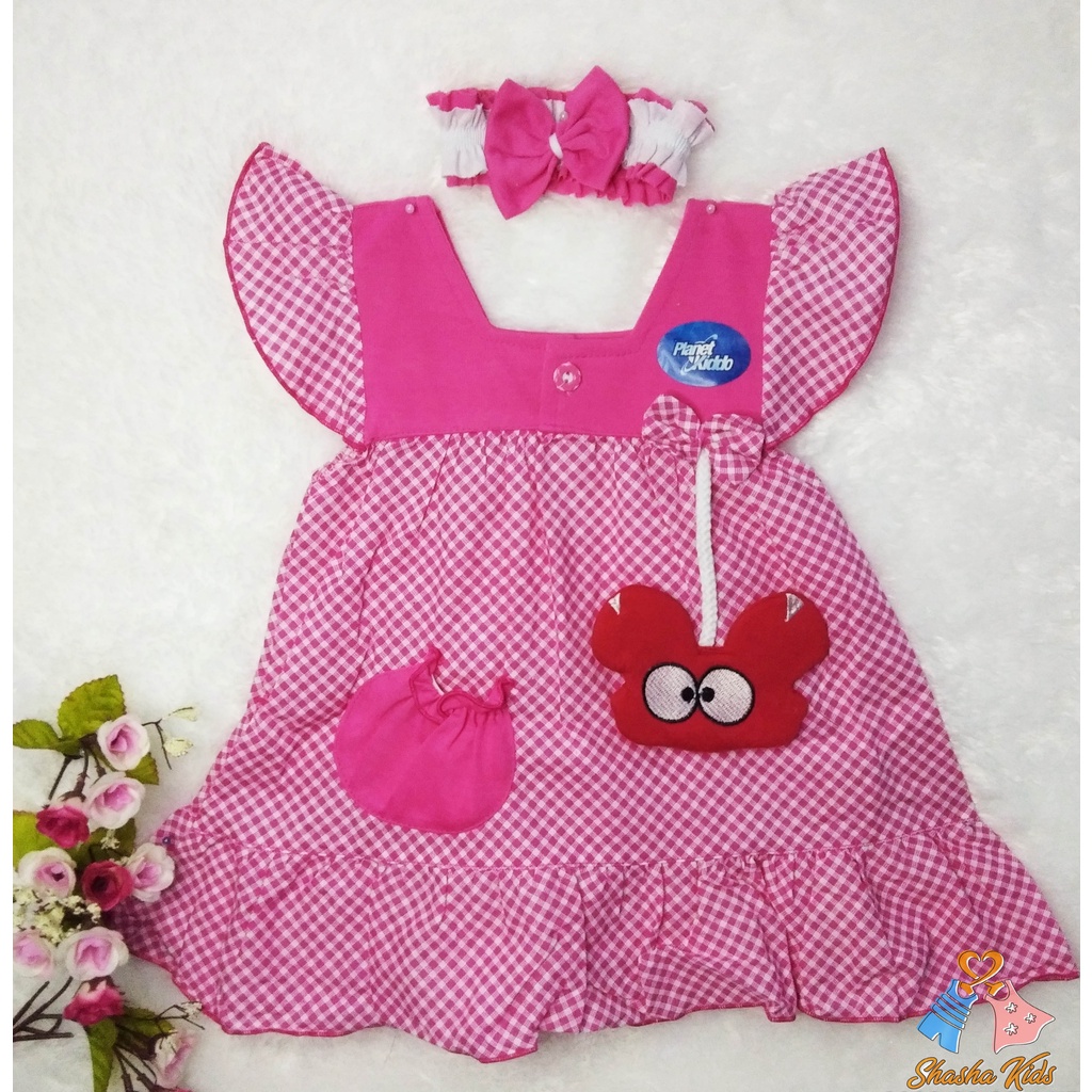 [S-036] Baju Bayi Perempuan/Dress Bayi Perempuan Planet Kids  Murah 0-6bln Bonus BANDANA