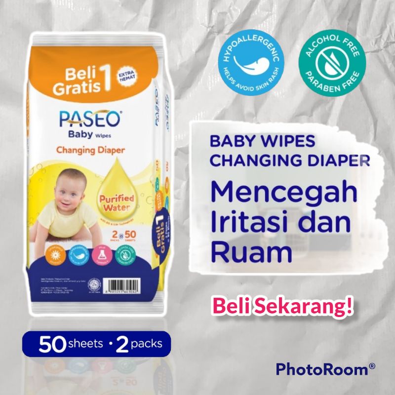 Tisu Basah PASEO khusus Bayi Isi 50 Sheet + 2 Pack Baby Wipes Changing Diaper