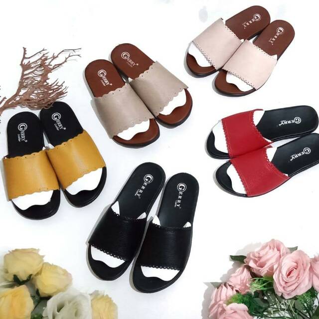 SANDAL SLOP TEPLEK WANITA ASLI KULIT SAPI