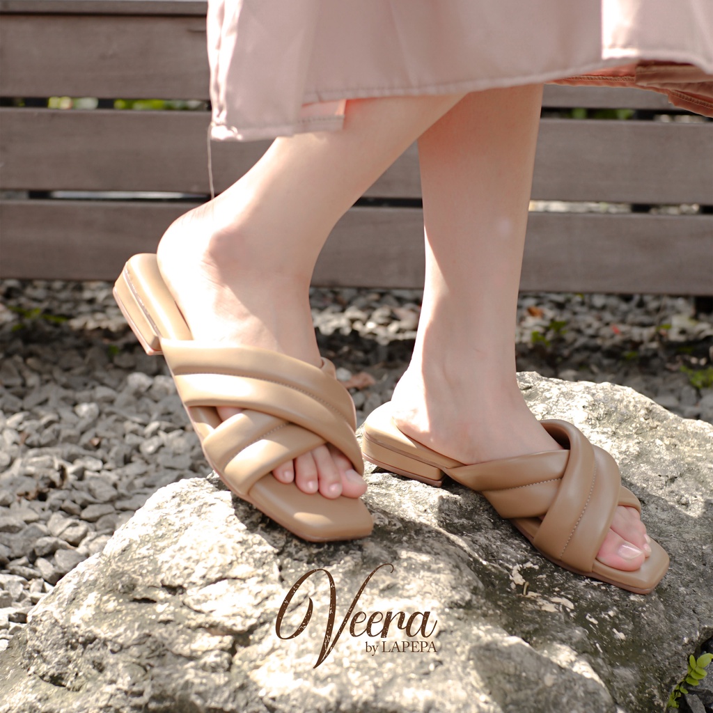 AVLINSTORE - tipe VEERA Sandal Kondangan Wanita Hak Tinggi 2cm Model Silang Slip On Kekinian