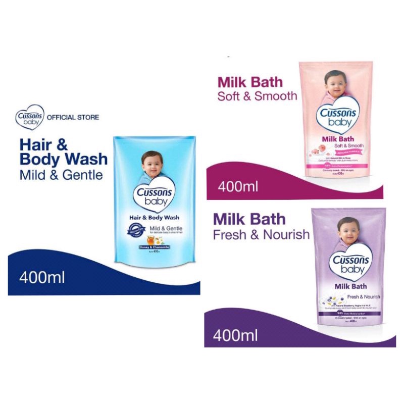 Cussons Baby Milk Bath Hair &amp; Body 400ml Refill - Cusson Sabun Mandi Bayi - Sabun Shampoo Bayi 2in1