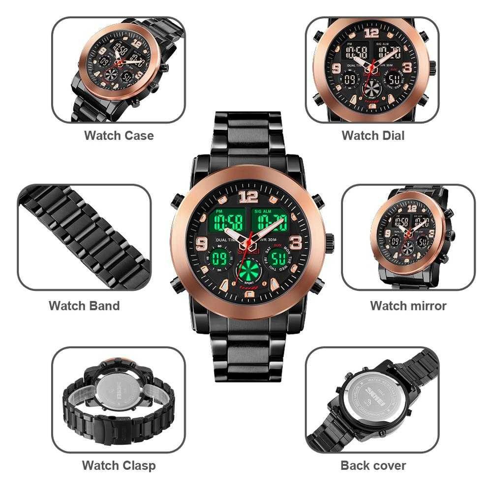 Jam Tangan Pria Dual Time SKMEI Men Stainless Sport LED Original AD1642-1