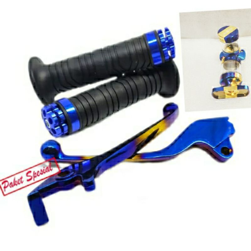 Sepaket handle hendel handel tuas rem+hanfat grip + tutup minyak rem two tone motor beat karbu beat 